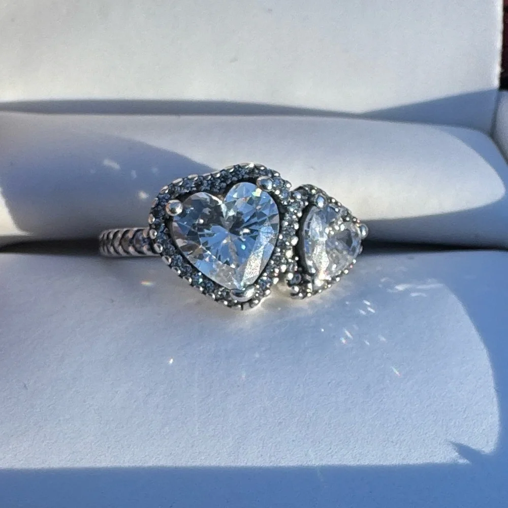 Sterling Silver Sparkling Halo Hearts Ring Halo Size 7